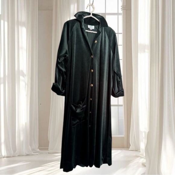 VTG CoCo Bay Miami Deep Green Velvet Swing Robe Size S M L - Picture 2 of 8